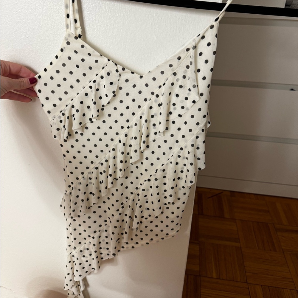 Polka Dot Spaghetti Strap Assymetrical Top